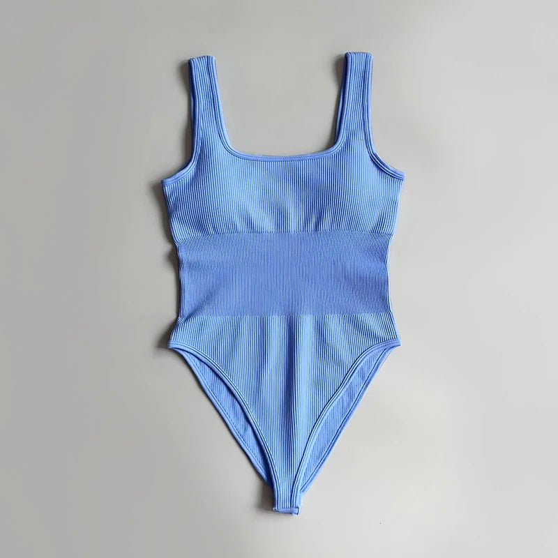 blue yoga bodysuit