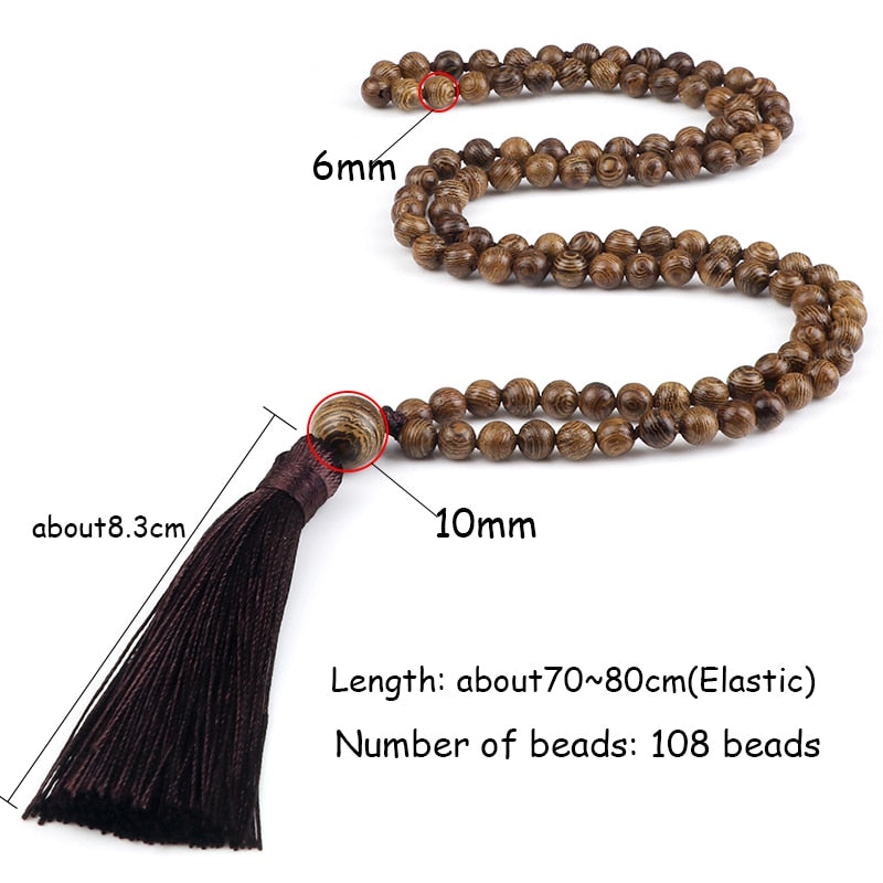 108 Wooden Beads Brown Tassel Mala Necklace